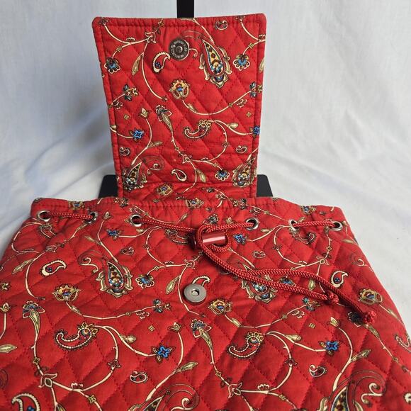 Naturalizer Quilted Drawstring Backpack Shoulder Tote Red Paisley Multi-Color - Picture 2 of 13